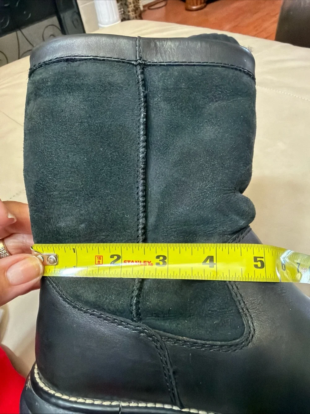 Women's Black Ugg Leather & Suede Mid-Calf Boot, Size 8